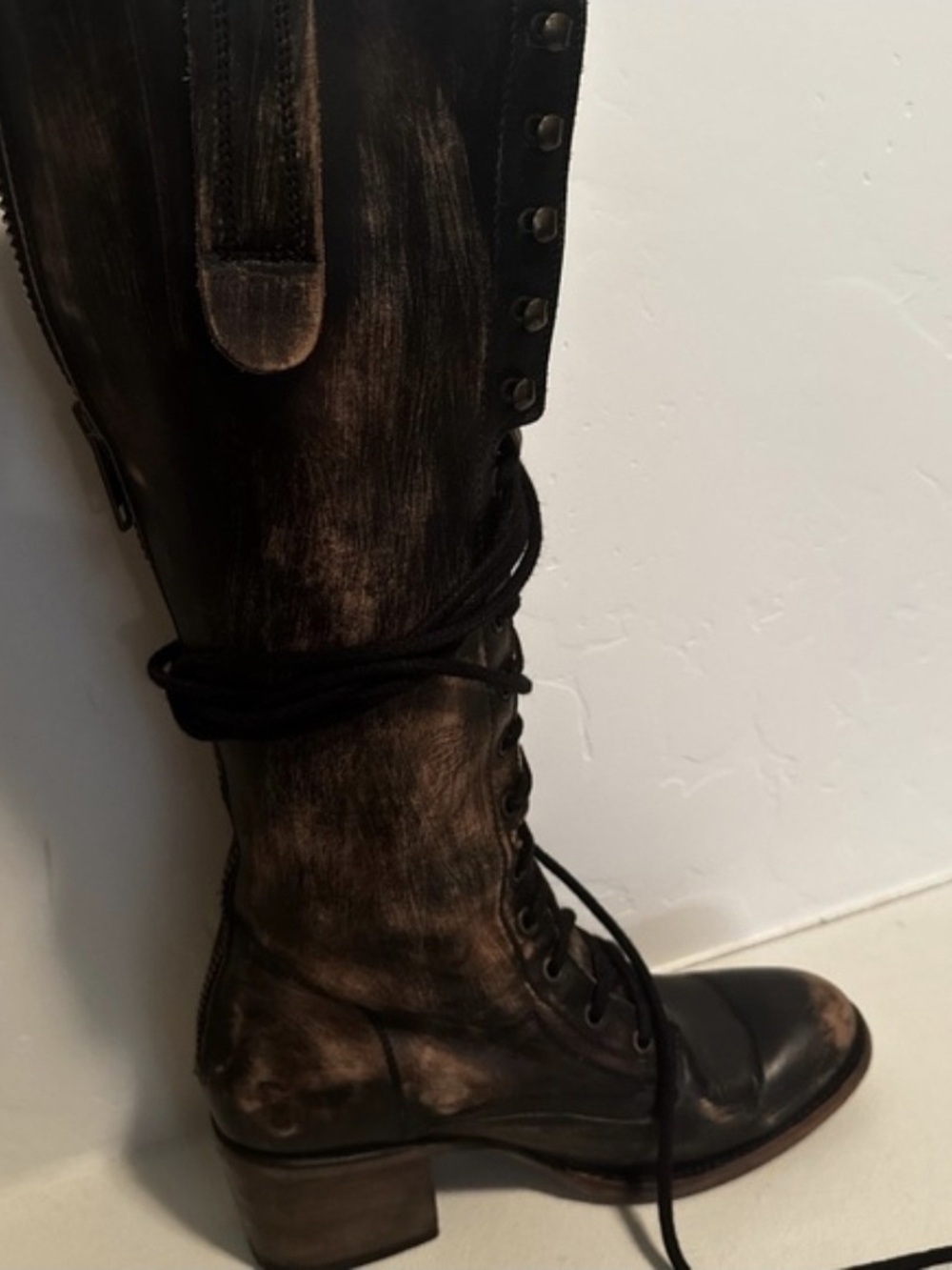 Freebird by Steven Brown Distressed Tall Lace-Up Combat Boots